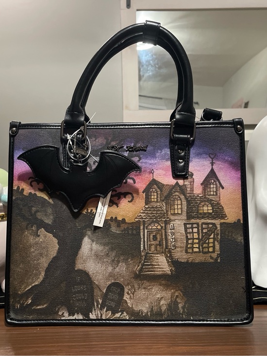 Betsey Johnson Handbags - Betsey Johnson Black Haunted House Tote with Bat Charm